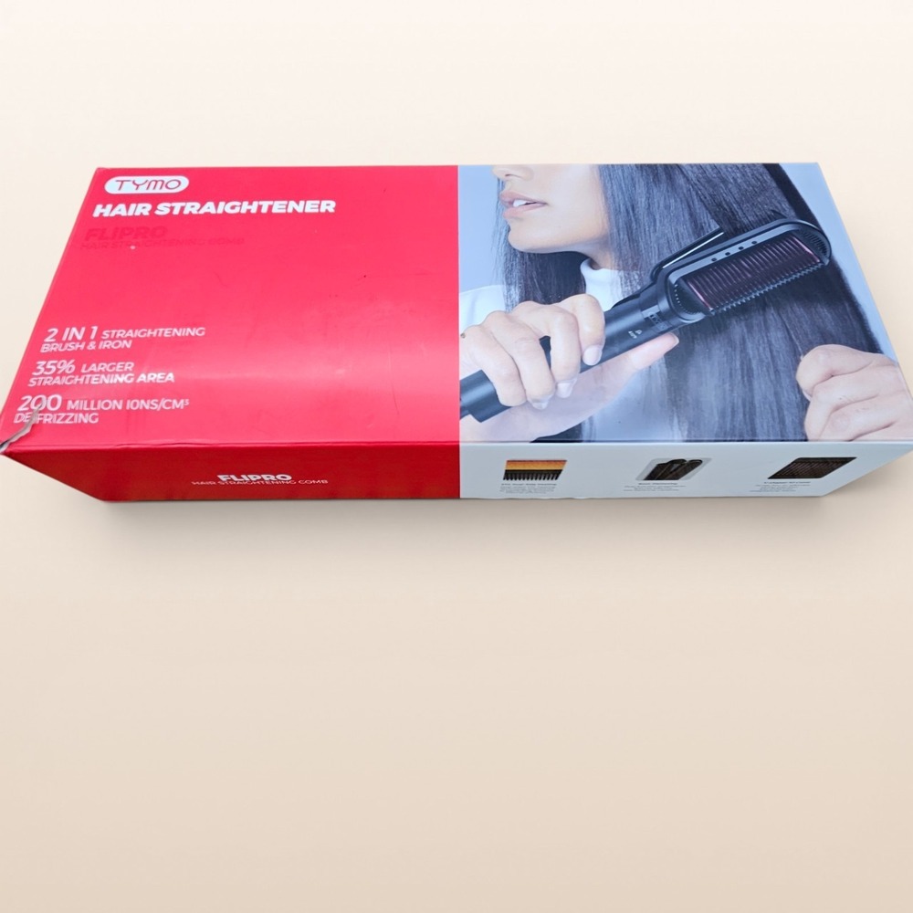TYMO FLIPRO Hair Straightener 2-in-1 Straightening Brush & Iron New Open Box